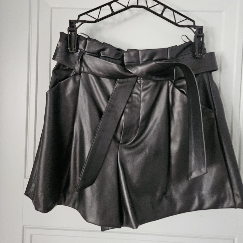 Zara High Waist Black Leather Shorts